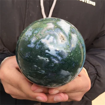 90 мм Натуральный мох, водный агат, кварцевый шар-сфера для украшения исцеляющей чакры, Драгоценный камень для медитации, домашний декор